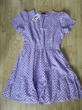 Eyelet Mini Dress in Lavender by Unknown Brand